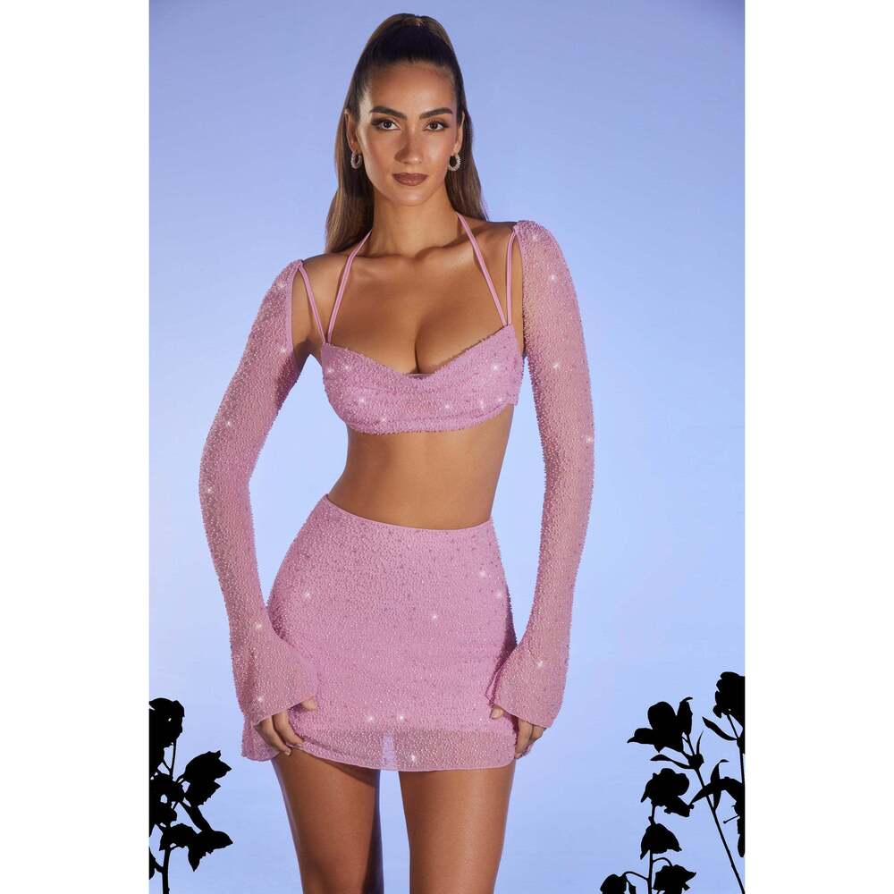 Oh Polly Embellished Matching Set in Pink 2